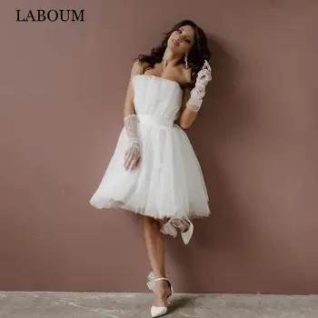 LaBoum Mini Tilla Kāzu Kleitas Sievietēm Robotu Līniju Līgavas Kleita Sexy Atklātu Atpakaļ Piedurknēm Vestidos De Casamento 2022 Jaunas