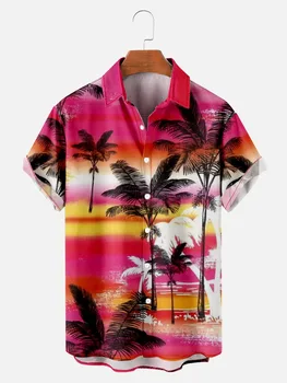 Jaunu Havaju Stila Krekli, Pludmales, Palmu koku Drukāt Silts Stils Poacketless Krekli Vīriešiem Un Sievietēm Brīvdienas