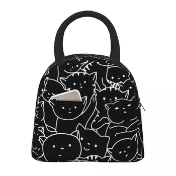 Melnais Kaķis, Même Pusdienas Maisā Smieklīgi Kaķi Drukāt Vintage Pusdienas Kaste Ceļojumu Portatīvo Siltuma Pusdienas Somas Sieviešu Ūdensizturīgs Drukāt Cooler Bag