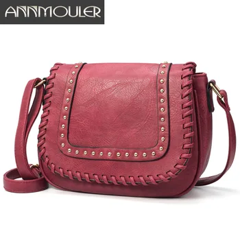 Annmouler Jauns Dizains Sieviešu Crossbody Vīna Soma Pleca Soma, PU Leather Messenger Bag Kniežu Sajūgs Maku tīrtoņa Krāsas somiņa